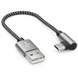 deleyCON 0,15m USB-A zu USB-C Kabel - USB C Stecker 90° Gewinkelt - Kurzes 15cm A auf C Ladekabel für iPhone 17 15 16 Pro Max Air Samsung S26 S25 S24 Pixel iPad Pro MacBook Air Tablets Switch PS5