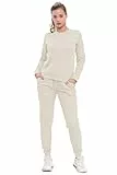 Bahob® Damen-Sportbekleidungs-Set, Rundhalsausschnitt, 2-teilig, Trainingsanzug, Stretch-Leggings, Yoga-Workout-Trainingsanzüge, Sportbekleidungs-Set, S bis XL, beige, XL