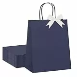 Switory 24 Stück Geschenktüten mit Schleifenbändern, Dunkelblau Papiertüten mit Henkel für Herren, Klein Partytüten für Valentinstag, Geburtstag, Hochzeit, Baby-Dusche, Einzelhandel (21X15X8cm)