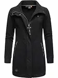 Ragwear Damen Leichter Fleece-Übergangsmantel lang windabweisend mit hohem Kragen Letrice Fleece Black Gr. XL