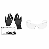 Ritter Premium Nitrilhandschuhe schwarz 100 Stück & 3M Virtua AP Schutzbrille - Augenschutz, UV Schutz - Transparente, kratzfeste Schutzbrille für Industrie und Gewerbe, 26 g leicht
