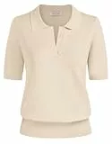 Kate Kasin Pullover Damen Kurzarm Sommer Elegant Polo Sweater Basic Oberteile Leicht V-Ausschnitt Strick Tops Beige M