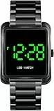 findtime LED Digital Herrenuhren Kalender Edelstahl Minimalistische Armbanduhren für Herren Schwarz