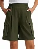 Libin Kurze Hose Damen Cargo Shorts Sommer Baggy Wandershorts Casual Tunnelzug Elastische Strandshorts mit Taschen Outdoor Grün S