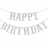 Geburtstag Bunting Banner Girlande 2 Buchstaben Papier Wimpelkette Dekorationen Happy Birthday (Silber)