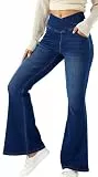 Panegy Crossover Bootcut Leggings für Frauen Schlaghosen aus gewaschenem Denim Lässige Skinny Yoga Jeans Stretchy High Waist Bell Bottoms Dunkelblau XL