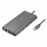 LogiLink UA0383 - USB 3.2 (Gen 1) Dockingstation mit 10-Ports und PD (Power Delivery) 100W, 1x USB-C (PD) / 3X USB 3.0 / 1x HDMI / 1x VGA / 1x RJ45 / 1x microSD / 1x SD / 1x 3,5mm Audio/Silber