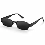 kunchu Sonnenbrille Damen Herren Polarisiert UV400 Schutz Classic Trendy Vintage Retro Rechteckige Metallrahmen -Sonnenbrille für Damen-Schwarzer Rahmen schwarz