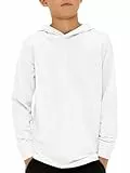 Haloumoning Jungen Kapuzenpullover Langarm Einfarbig Hoodie Kinder Regular Fit Basic Hooded Sweatshirt 5-14 Jahre, Weiß, 13-14 Jahre
