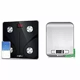 RENPHO Körperfettwaage Digital Personenwaagen Bluetooth Körperanalysewaage mit App Smart Waage Schwarz & ETEKCITY Küchenwaage, Küchenwaage digital 5KG mit großem LCD-Display, Silber