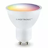 HOFTRONIC - 1er GU10 Smart Lampe RGBWW, Wlan (WiFi+Bluetooth) leuchtmittel RGB, 2700K-6400K (16,5 Millionen Farben) Dimmbar über App & Sprache - Kompatibel mit Alexa Echo, Siri, Google Home