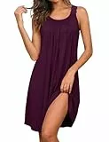 Uniexcosm Nachthemd Damen Ärmelloses Kurz Sexy Negligee Baumwolle Nachtkleid Spitze Rundhals Nachtwäsche rutschfeste Schultergurte Freizeitkleid Soft Sleepwear B:Dunkelviolett 3XL