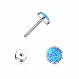 limerencia 20G Titan Ohrringe mit Flachem Rücken für Empfindliche Ohren, G23 Hypoallergenes Titan mit Simuliertem Opal, Ohrstecker mit Schraubverschluss für Knorpel Helix Tragus(Blau,5mm)