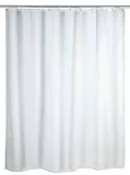 WENKO Duschvorhang Uni Weiß, Textil-Vorhang fürs Badezimmer, mit Ringen zur Befestigung an der Duschstange, waschbar, wasserabweisend, 120 x 200 cm