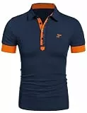 COOFANDY Poloshirt Herren Kurzarm Golf T-Shirt Männer Polohemd Sommer Muscle Shirts Sports Polo Slim Fit Navy & Orange L