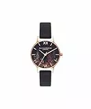 Olivia Burton Analog Quarzuhr für Damen Kollektion Dark Bouquet mit Schwarzes Lederarmband - OB16WG43