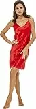 Jadee Damen Seiden Nachthemd Nachtkleid Negligee aus 100% Seide - Mandarin Red - XL -
