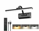 HUAEU Bildbeleuchtung Kabellos, 5200mAh Akku Bilderleuchte 30cm, LED Wandleuchte Innen mit Fernbedienung & Timer, 3 Dimmbar Farbtemperaturen Bilderlampe für Malen Foto Portrait Dart, Schwarz