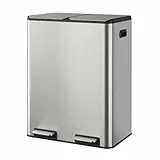 WLIVE Mülleimer 2 x 30L (60L Gesamtvolumen),Mülleimer Küche,Edelstahl Mülltrennsystem mit Mülleimer 2 Fächer, Kunststoff-Inneneimer, Tragegriff, Soft-Close Deckel (Silber)