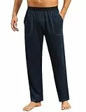 Crewhpo Pyjamahose Herren Lang Baumwolle Schlafanzug Hose Einfarbige Nachtwäsche Stretch für Männer Schlafhose Loungewear Sleepwear mit Taschen