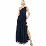 Anaya with Love Damen Womens Ladies Maxi One Cold Shoulder Dress with Slit Split Sleeveless Prom Wedding Guest Bridesmaid Ball Evening Gown Kleid, Navy Blue, 38