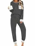 SWOMOG Damen Schlafanzüge Set Langarm Pyjama mit Hose 2 Stück Gemütliche Modale Nachtwäsche Pj Set