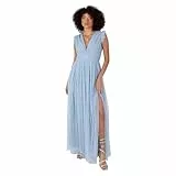 Anaya with Love Damen Women's Maxi Dress Ladies V-Neck Short Sleeve Split Tulle A-line for Wedding Guest Bridesmaid Evening Occasion Ball Gown Kleid, Soft Blue,