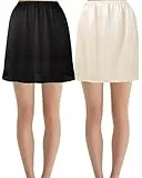 Hanpceirs 2 Stück Damen Petticoat Unterröcke für Damen halbe Slips für unter Kleider Satin Rock Extenders 40cm Schwarz und Beige M