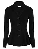Belle Poque Damen Strickjacke Retro Modisch Langarm Reverskragen Knopfleiste Rüschensaum Strickcardigan Schwarz M