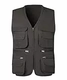 KTWOLEN Herren Outdoor Weste Baumwolle Anglerweste Freizeit Jagd Trekking Wander Angler Camping Safari Weste Ärmellos Jacke mit vielen praktischen Taschen, Holzkohle, 3XL