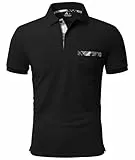 geeksport Poloshirt Herren Kurzarm Golf Polo mit Tasche Kontrastfarbe Sommer Atmungsaktive T-Shirt Business Elegant Polohemd für Männer(Schwarz L)