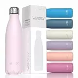 WATERSY Edelstahl Isoliert Trinkflasche Sport 500 ml, Thermosflasche Metall Kinder, Auslaufsicher Thermo Trinkflasche BPA-Frei Thermoskanne Schwarz, Wasserflasche Edelstahl Doppelwandig