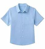Arshiner Jungen Hemden Leinen Sommer Kinder Leichtes Kurzarmshirt Freizeit Komfort Hemd für Jungen 14-15 Jahre Blau