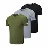 Gaiatiger 3er Pack Sport Tshirts Herren Funktionsshirt Sportshirt Männer Schnelltrocknend Trainingsshirt Fitness Laufshirt Kurzarm Herren Atmungsaktive T-Shirt(520) Black Gray Green-XL