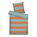TOM TAILOR Renforcé-Bettwäsche, 80x80 cm + 135x200 cm, 100% Baumwolle/Renforcé, mit Wendemotiv und farbigem Markenreißverschluss, BOLD STRIPES Orange, Türkis (Warm Coral & Fresh Sage)