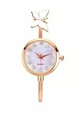 JSDDE Damen Spangenuhr Metall Armreif Uhr Schmetterling Design Kleideruhr Elegant Armbanduhr Analoge Quarzuhr Armbanduhr für Frauen Mädchen (Rosegold)