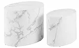 AC Design Furniture Rico Couchtisch in Weißer Marmoroptik 2er Set, Platzsparende Ovale Beistelltische für das Wohnzimmer, Moderne Satztische, B: 48 x H: 40 x T: 33 cm und B: 40 x H: 33 x T: 24,5 cm