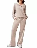 PINSPARK Trainingsanzug Damen Jogginganzug Set Hausanzug Zweiteiler Streatwear Freizeitanzug Halbem Reißverschluss Tracksuits und Jogginghose mit Kordelzug Khaki M