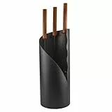 Raik Kaminbesteck Benno 3-teilig Stahl Schwarz mit langen Holzgriffen Feuerstellen-Zubehör-Set mit Schürhaken, Besen und Schaufel modernes Design, langlebig und stabil