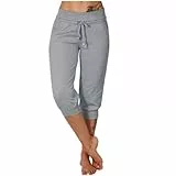 Jamicy Damen Sommer Caprihose Jogginghose Lässig Locker Bequem 3/4 Lange Hose Baumwolle Sommerhose Yoga Fitness Activewear mit Tasche für Sport und Freizeit Blitzangebote des Tages Grau L
