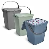 com-four® 3x Aufbewahrungsbox mit Deckel & Henkel je 5 L - Waschmittelbehälter aus Kunststoff - Abfalleimer - Wäscheklammerbox [Auswahl variiert] (03 Stück - blau/grau/grün)