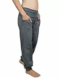 Leela Cotton Damen Yogahose Hose Bio-Baumwolle Freizeithose Sporthose Umschlagbund (M, Anthrazit-Melange)