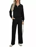 Totatuit Damen Weich Hausanzug Jogginganzug Set Lang Sport Hosenanzug Trainingsanzug Elegant Freizeitanzug halbem Reißverschluss Tracksuits Schwarz Medium