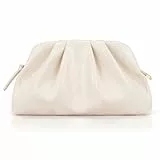 Milisente Damen Clutch Cloud Pleated Abendtasche Elegante Tasche Klein Handtasche PU Leder Schultertasche für Hochzeit mit Reißverschluss (Beige)