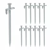 Relaxdays Felsbodenheringe 12er Set, Bodenanker für harten Boden, Camping, Zelt, Edelstahl Heringe HxD 20x1,5 cm, Silber