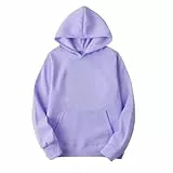 KOG Hoodie für Damen Baumwolle Kapuzenpullover Einfarbig Sweatshirt mit Kapuze Basic Bekleidung Teenager Mädchen Oberteile Warme Pullover Fashion Frauen Retro Oversized Lila S