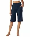 G4Free Caprihose Damen Kurze Hose Knielange Sommer Yogahose mit Taschen Weite Bein Hohe Taille Bermuda Shorts Lounge Stretch Freizeithose(Marineblau,M,14')