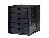 HAN Schubladenbox Systembox Karma mind 80 Prozent Recycling-Kunststoff mit 5 geschlossenen Schubladen, Inkl. Auszugsperre plus Beschriftungsclip, Gummifüße, Schwarz, 14508-13