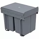 HOMCOM Abfallsammler 1 x 20L + 2 x 10L Einbaumülleimer mit 3 Fächern ausziehbar Mülltrennsystem Abfalleimer zum Einbauen im Unterschrank Grau