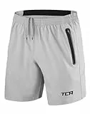 TCA Laufhose für Herren Kurz - Sporthose Herren Kurz - Kurze Sporthose mit Reißverschlusstaschen - Männer Sport Shorts - Gym Shorts - Sport Hose Männer - Running Shorts Men - Hellgrau/Schwarz, L
